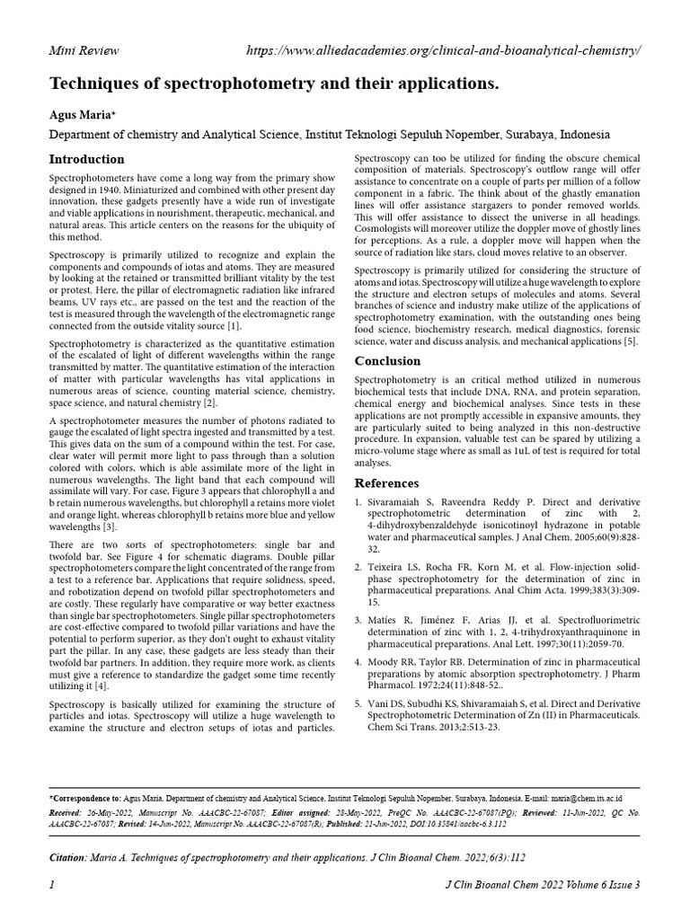 Techniques of Spectrophotometry and Their Applications | PDF ...