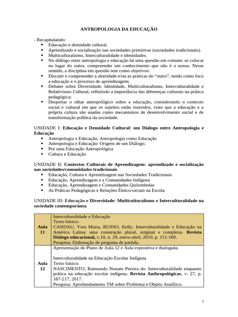 Antropologia e Educação: Diversidade Cultural | PDF | Antropologia ...