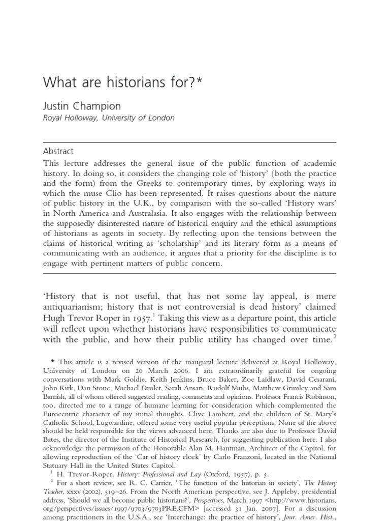 What Are Historians For | PDF | Historian | Religion And Belief