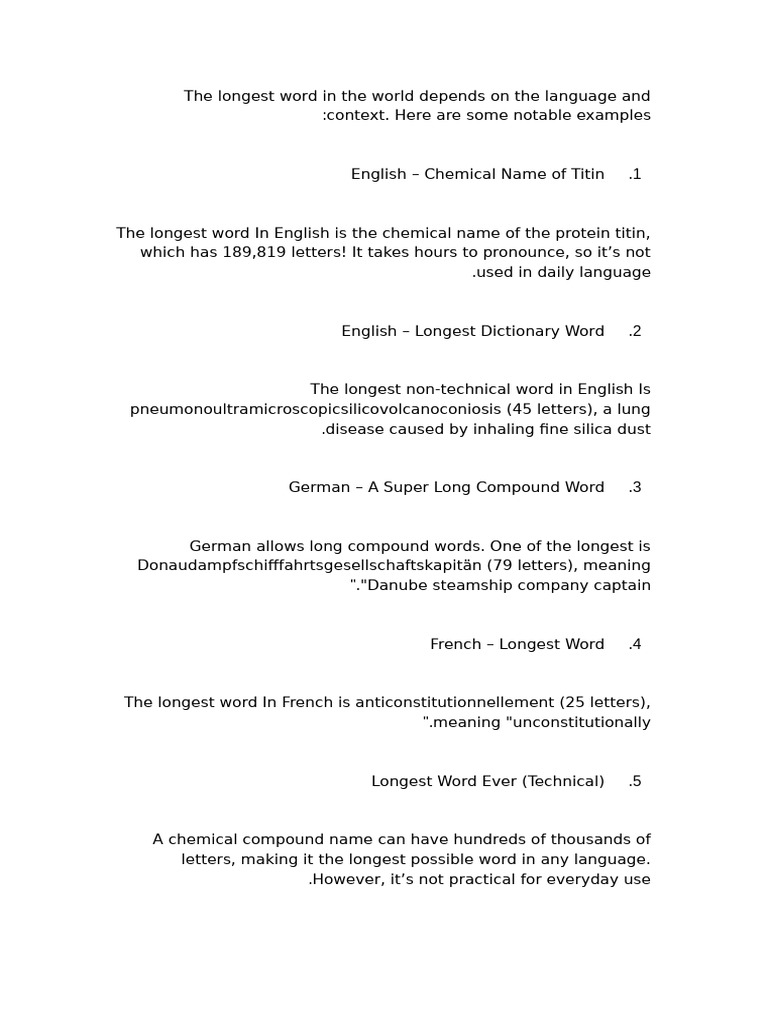 Longest Words Across Languages | PDF