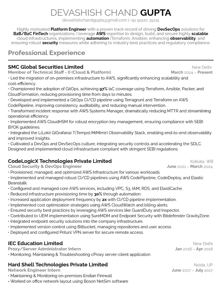 DevSecOps Platform Engineer Profile | PDF | Cloud Computing | Amazon ...