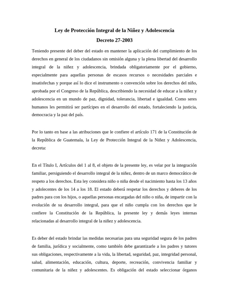 Ley de Protección A La Niñez y Adolescencia | PDF | Violación | Estado ...
