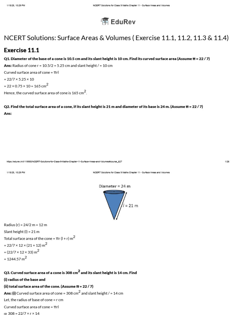NCERT Solutions For Class 9 Maths Chapter 11 - Surface Areas and ...