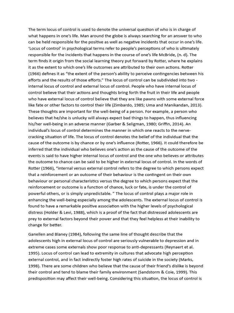 Role of Locus of Control in Enhancing Well-Being | PDF | Adolescence ...