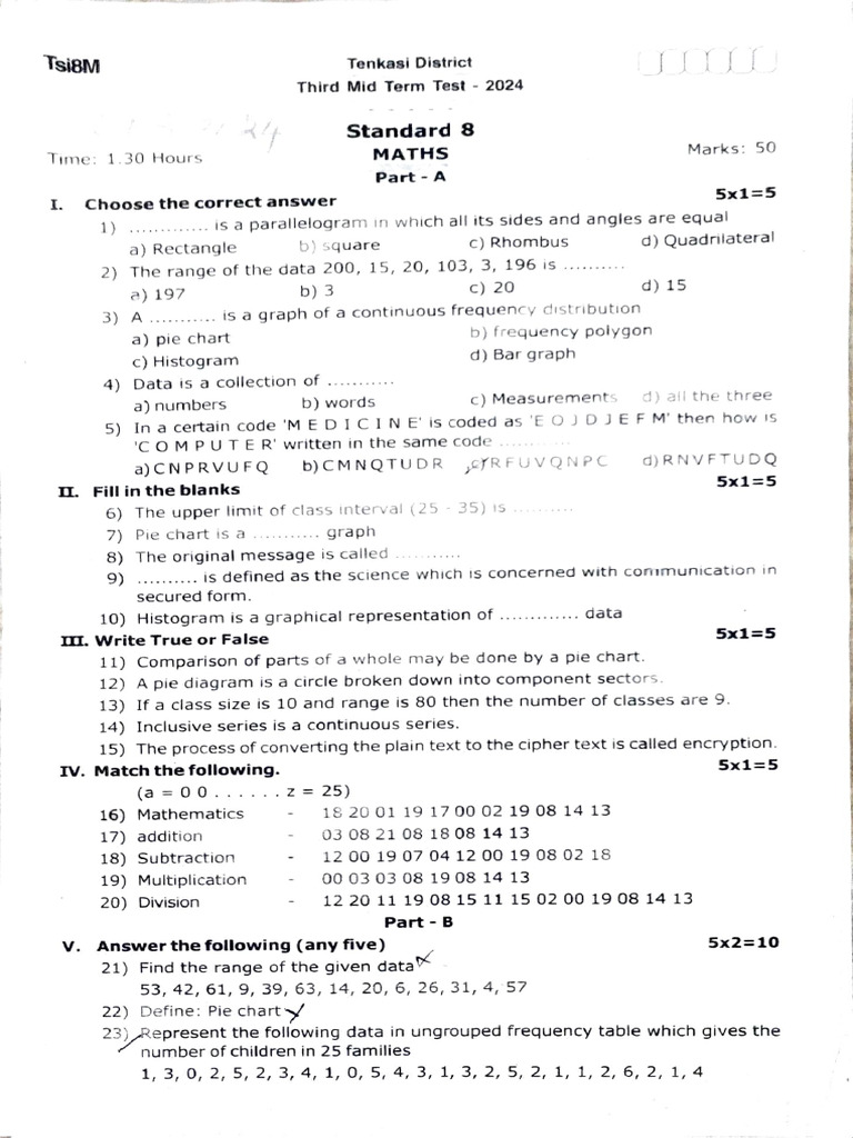 Standard 8 Maths Mid Term Test 2024 | PDF | Elementary Geometry