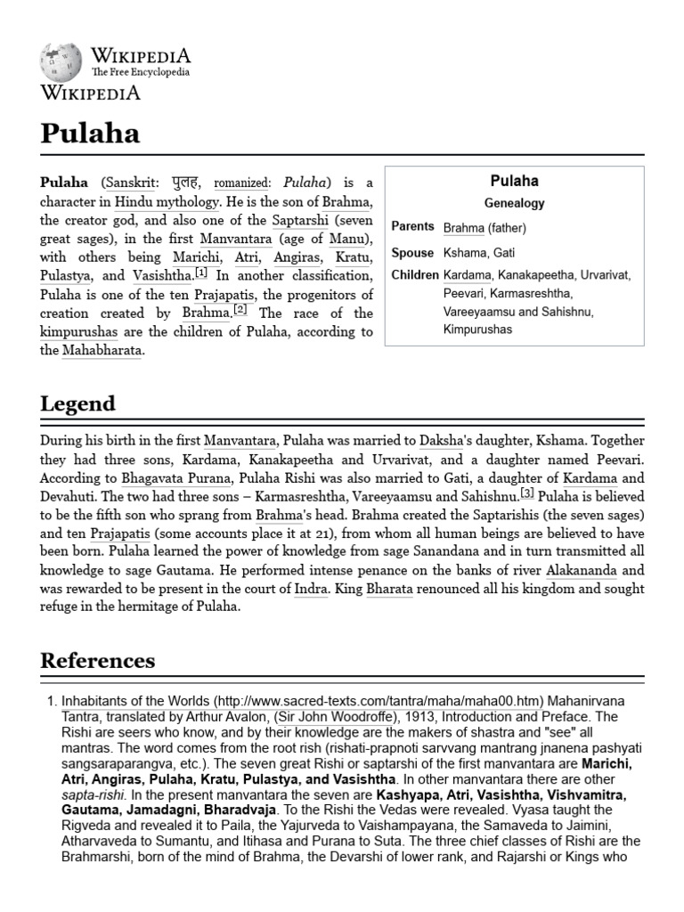 Pulaha Rishi: Origins and Legacy | PDF | Hindu Literature | Hindu Gods