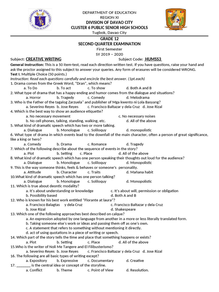 Grade 12 Creative Writing Exam Guide | PDF | Monologue | Intertextuality