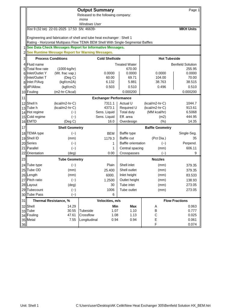 Benfield Solution HX - BEM | PDF | Heat Exchanger | Reynolds Number