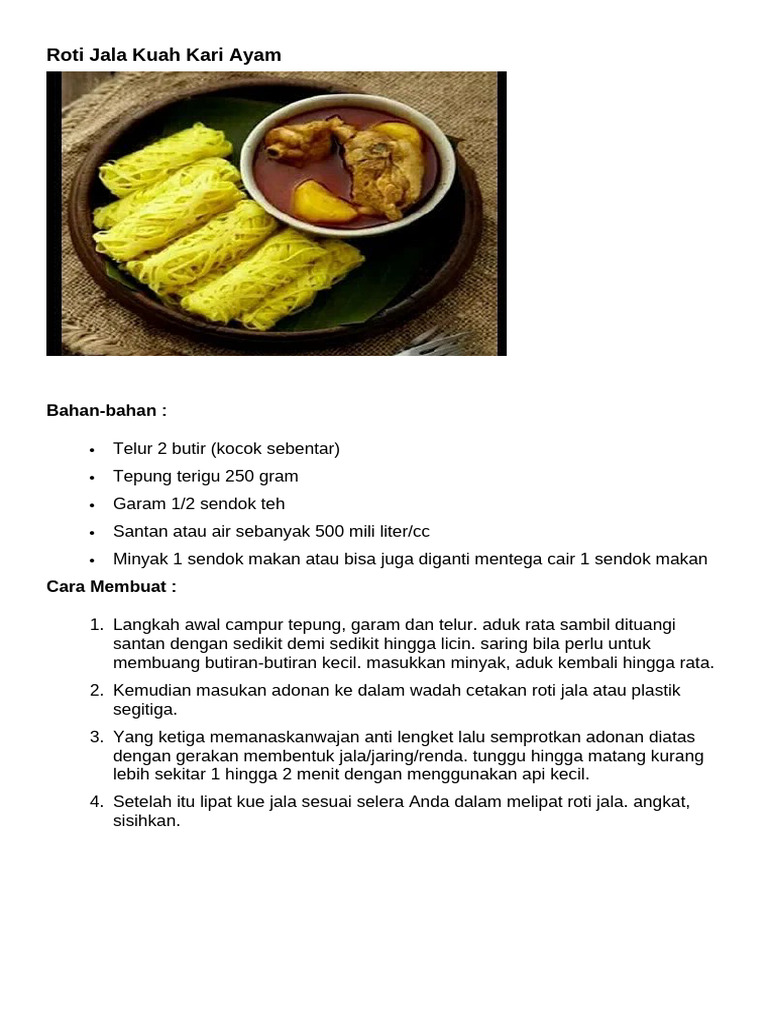 Resep Roti Jala Kuah Kari Ayam | PDF