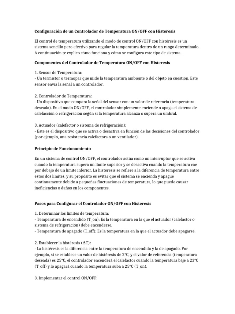 Controlador de Temperatura ON/OFF con Histeresis | PDF | Histéresis ...