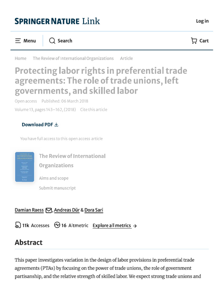 Protecting Labour Rights in Preferential Trade Arrangements + Role of ...