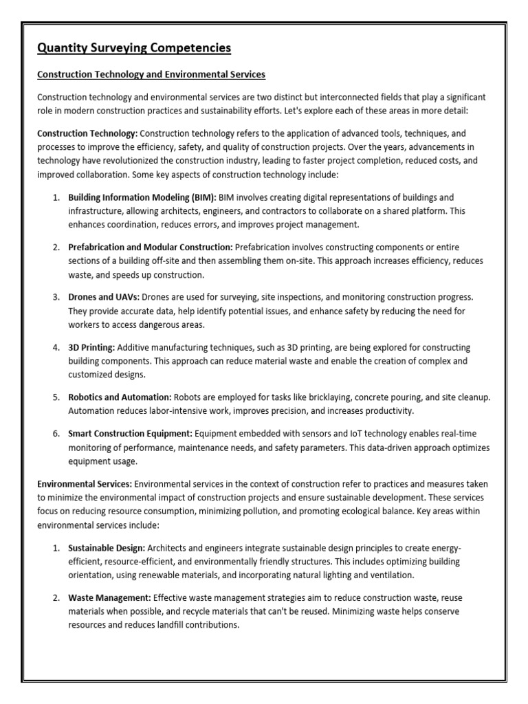 Quantity Surveying Competencies | PDF | Green Building | Sustainable Design