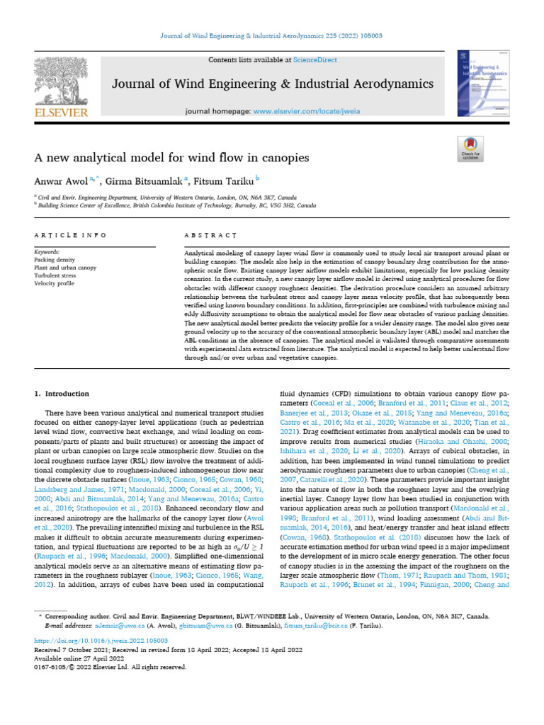 New Model for Canopy Wind Flow Analysis | PDF | Turbulence | Drag (Physics)