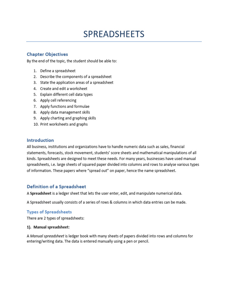 Understanding Spreadsheets: Functions & Uses | PDF | Spreadsheet ...