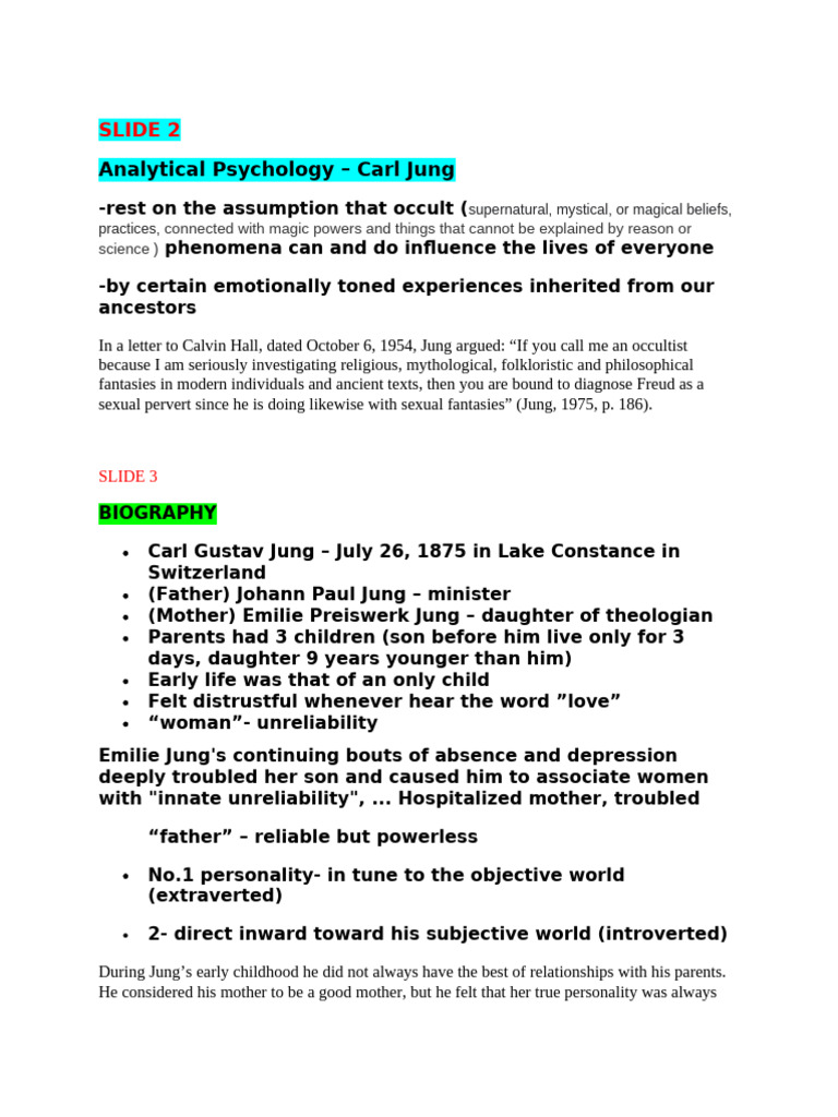 Carl Jung's Analytical Psychology Overview | PDF | Carl Jung ...