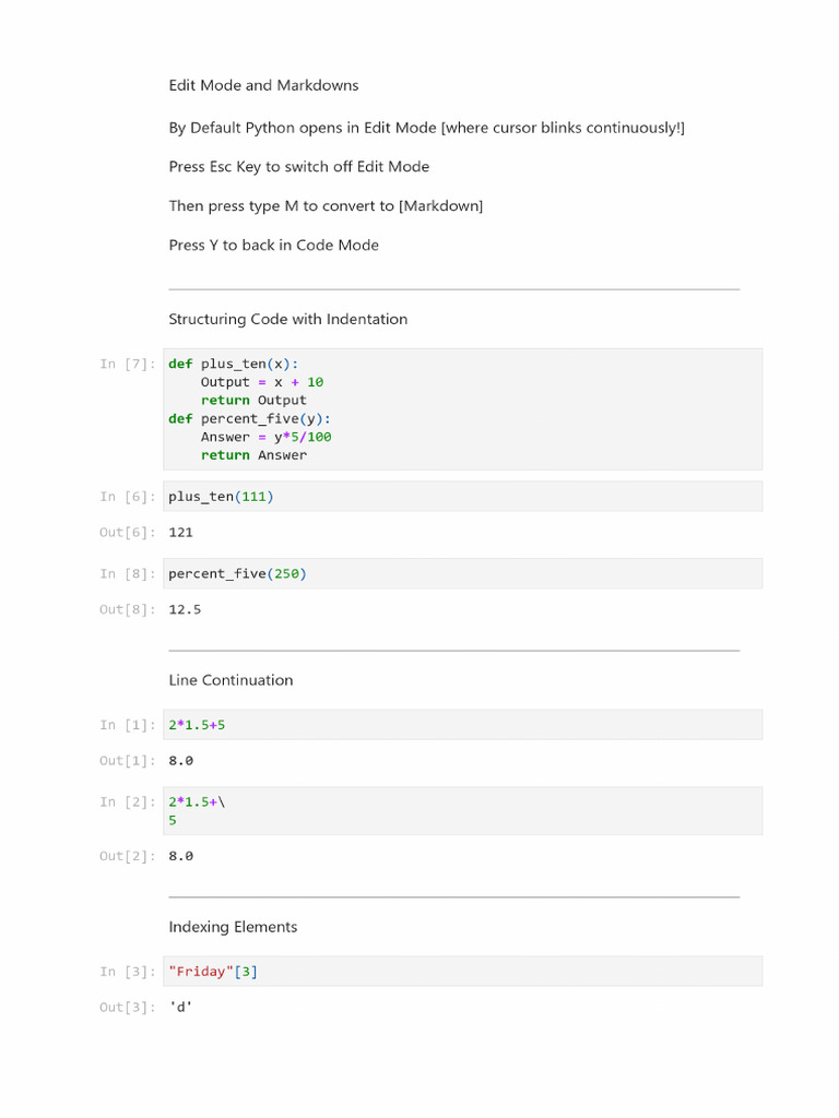 R 5. Markdown, Indentation, Line Continuation, Indexing Elements | PDF