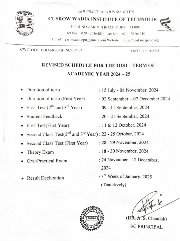 Academic Calendar Odd Term 2024 25 | PDF