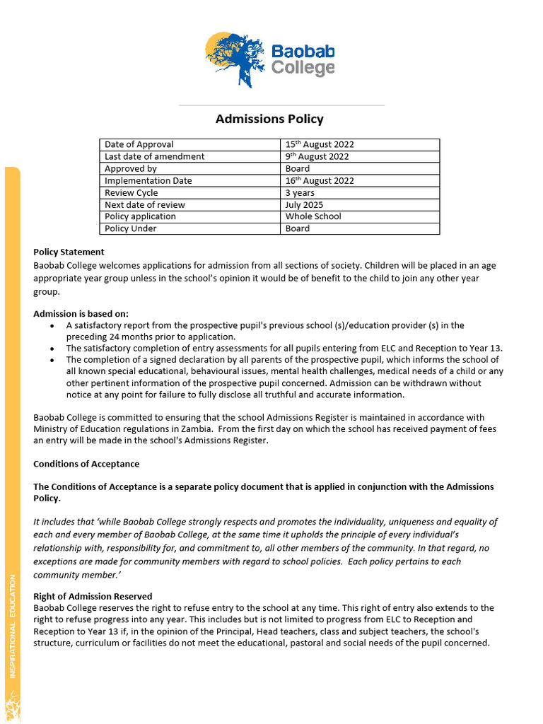 Baobab College Admissions Policy Overview | PDF | Justice | Crime ...