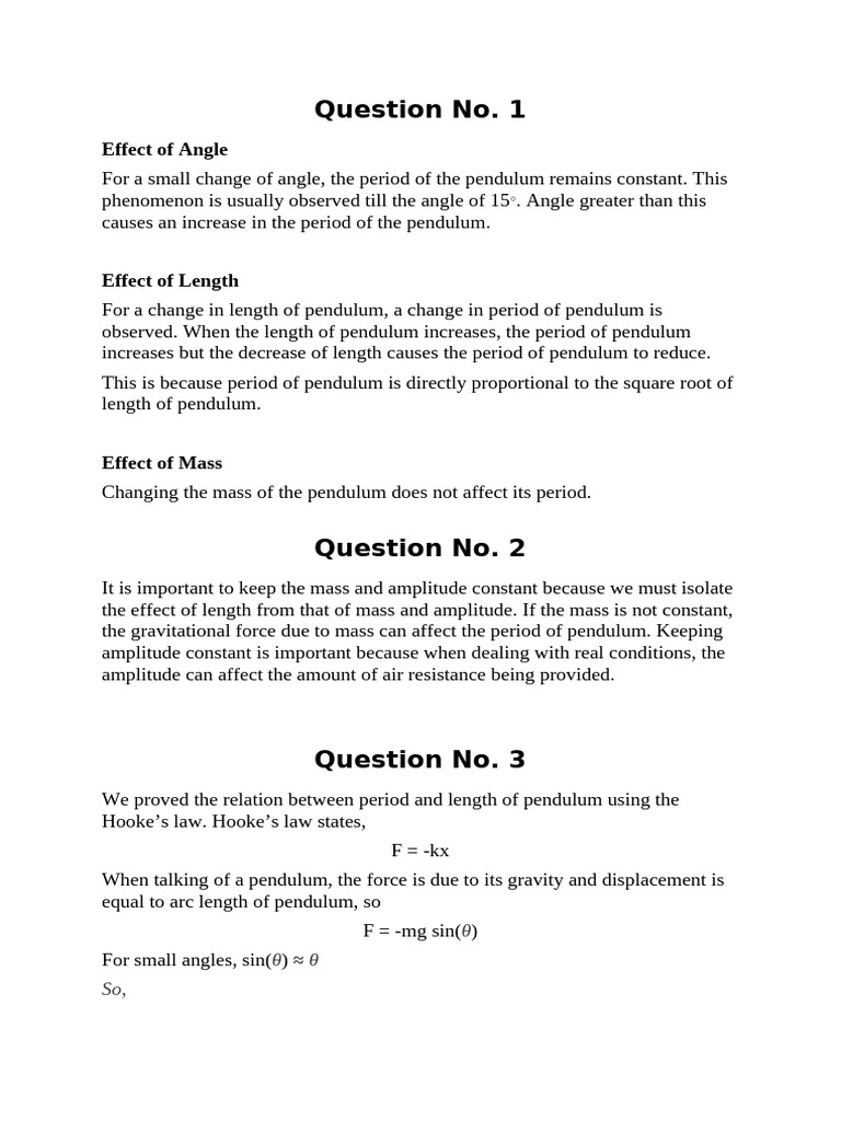 Pendulum Period: Length vs. Mass Effects | PDF | Pendulum | Mass