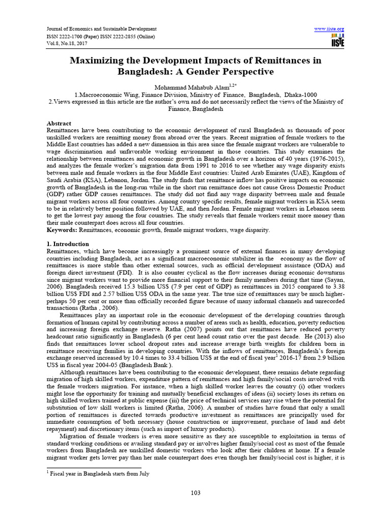 Maximizing the Development Impacts of Remittances in Bangladesh | PDF ...