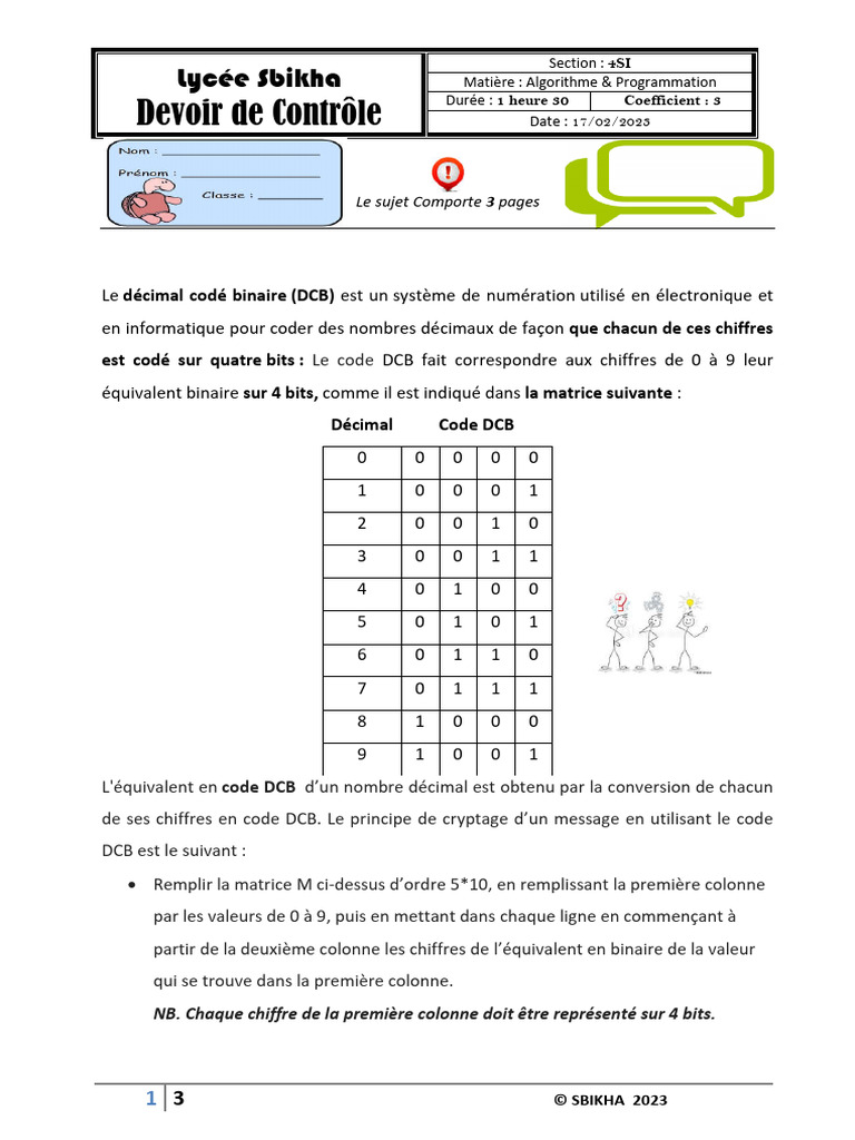 Devoir Algorithme : Cryptage DCB en Python | PDF | Décimal codé binaire ...