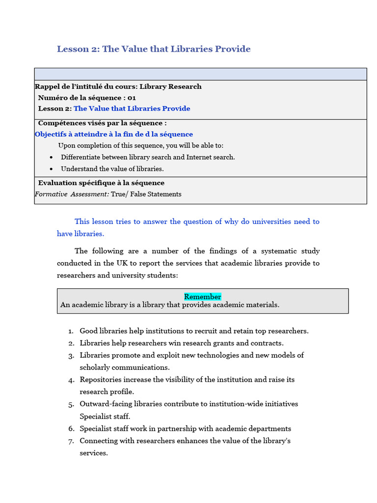 Lesson 2 The Value That Libraries Provide Pdf