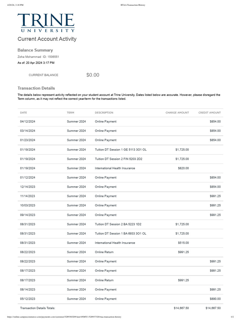 RTAA Transaction History | PDF | Financial Services | Liability ...