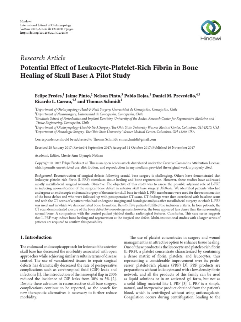 Potential Effect of Leukocyte Platelet R | PDF | Coagulation | Bone