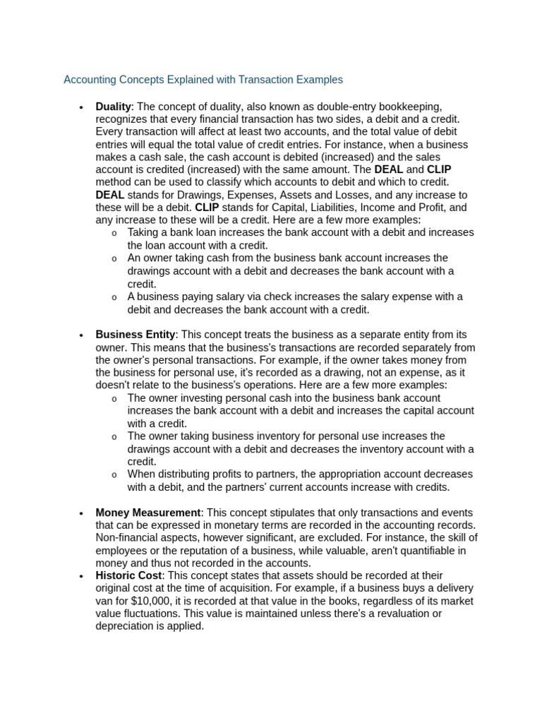 Key Accounting Concepts with Examples | PDF | Debits And Credits ...