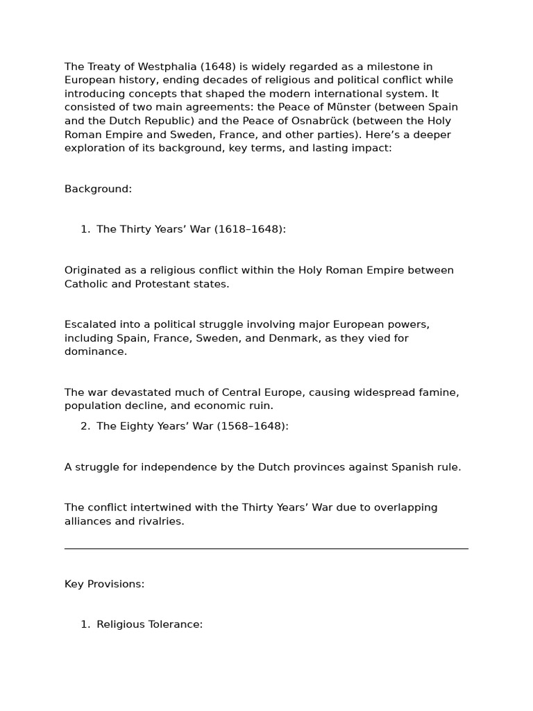 Treaty of Westphalia: Impact on Europe | PDF | Holy Roman Empire ...