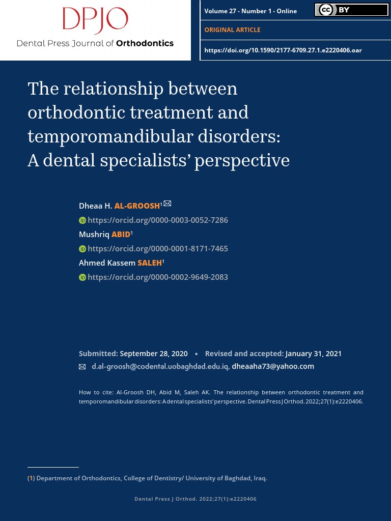 Orthodontics and TMDs: Specialist Insights | PDF | Orthodontics | Medicine