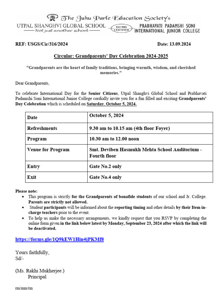 Grandparents' Day Celebration 2024 | PDF
