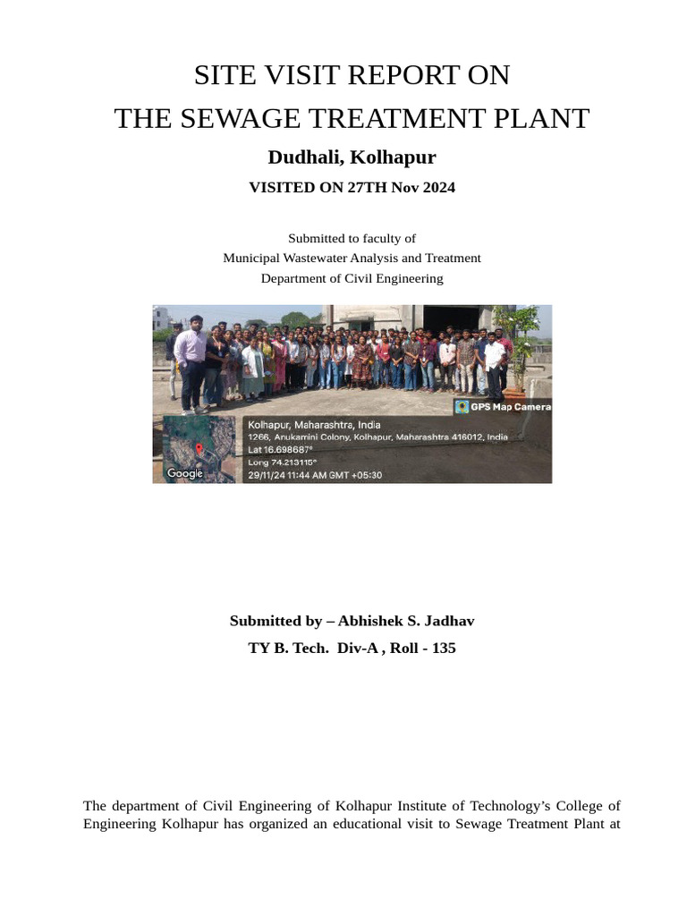 Dudhali Sewage Treatment Plant Visit Report | PDF | Sewage Treatment ...
