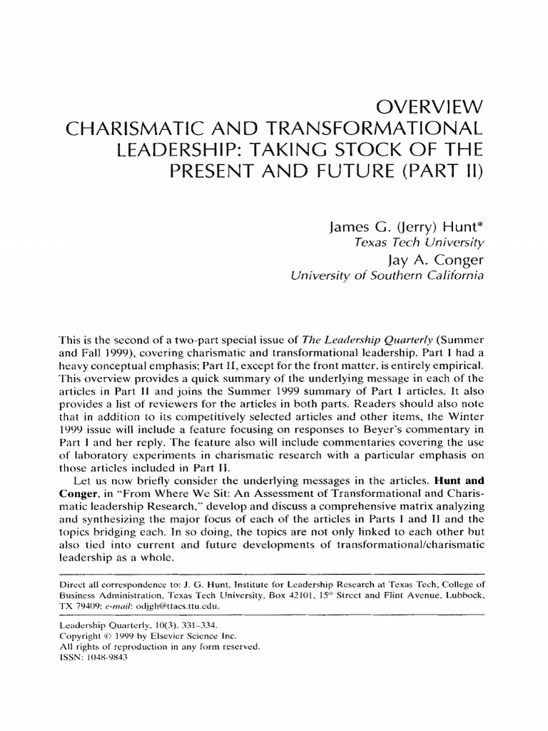 Conger - Charismatic and Transformational Leadership | PDF