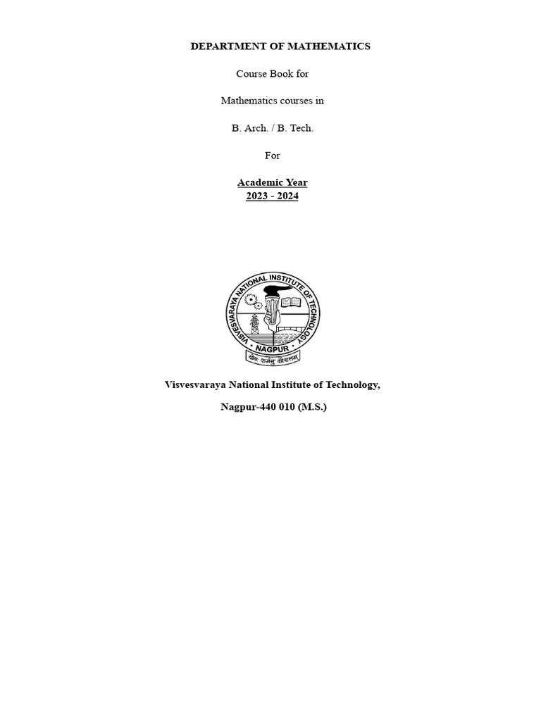 VNIT Nagpur Mathematics Course Guide 2023 | PDF | Linear Map | Matrix ...