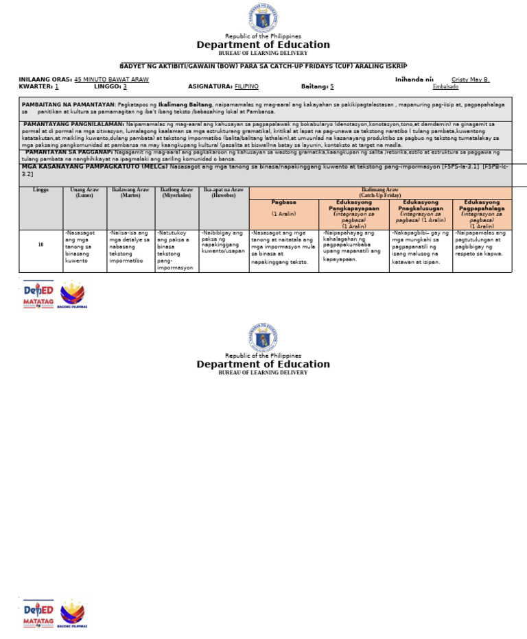 2024 BOW G5 CUF Fil Q1 WEEK3 | PDF