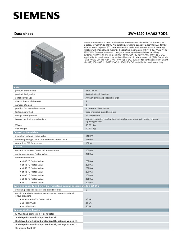 3WA1220 Non-Automatic Circuit Breaker | PDF | Alternating Current ...
