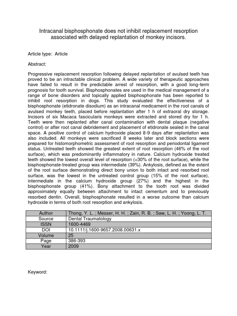 Bisphosphonate and Tooth Resorption Study | PDF | Foreign Language ...