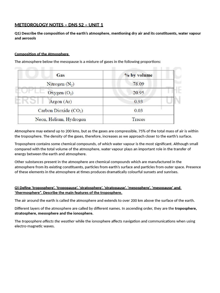 Met DNS s2 - Unit 1 Notes SKK | PDF | Atmosphere Of Earth | Greenhouse Gas