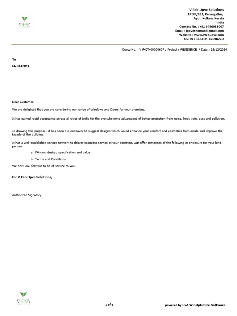 V Fab UPVC Windows Quote Proposal | PDF | Window