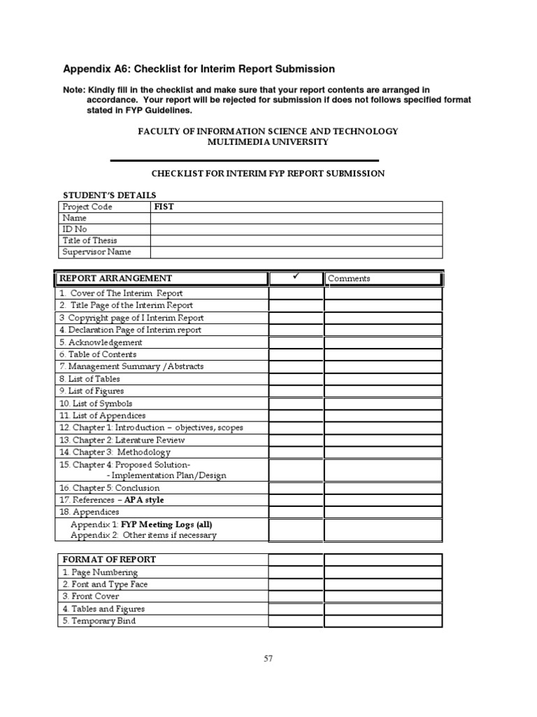 FYP Report Submission Checklists | PDF | Business | Technology ...