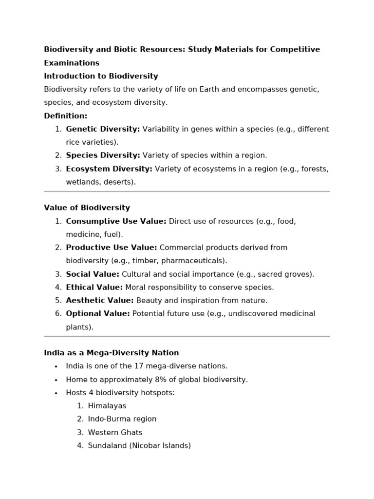 Biodiversity and Conservation in India | PDF | Biodiversity ...