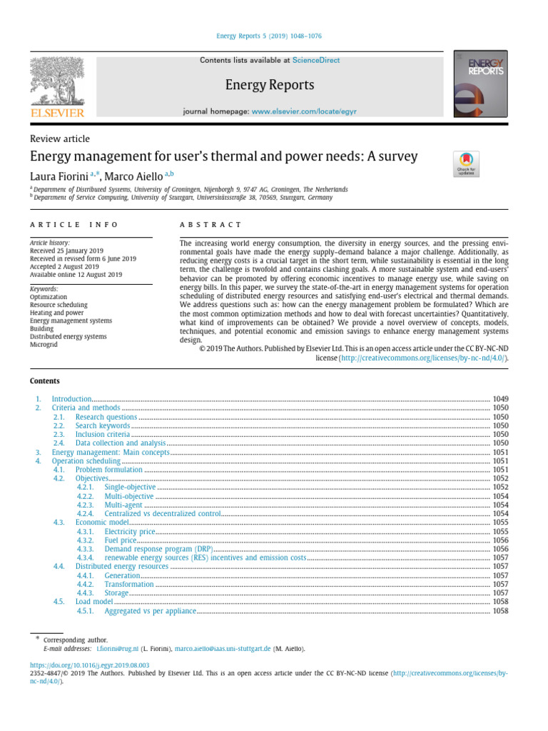 Energy Management For User's Thermal and Power Needs A Survey | PDF ...