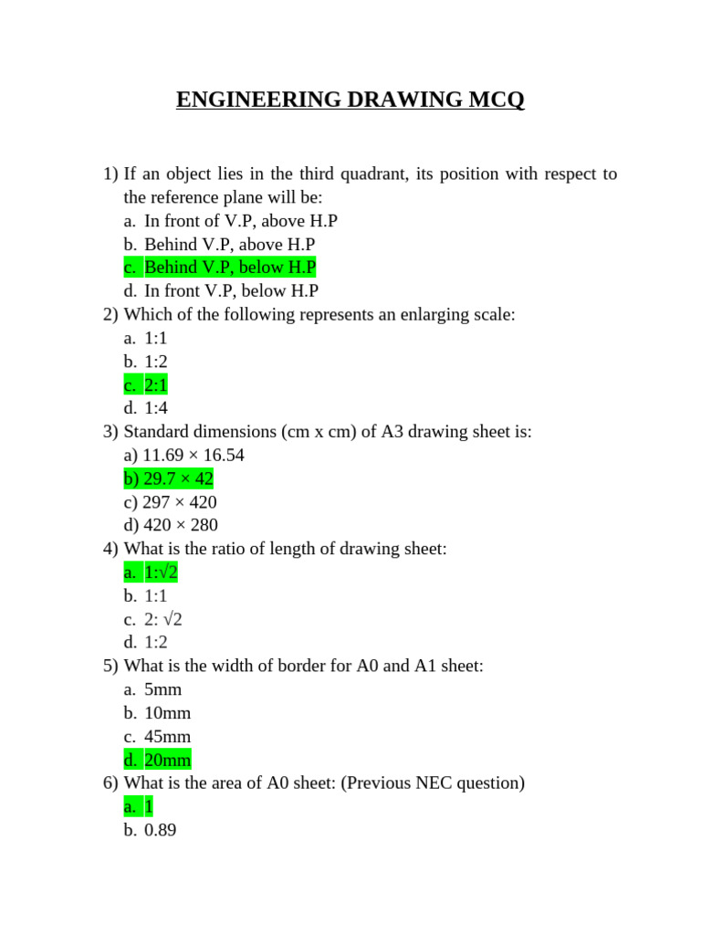 Engineering Drawing MCQ Practice | PDF | Geometry | Classical Geometry