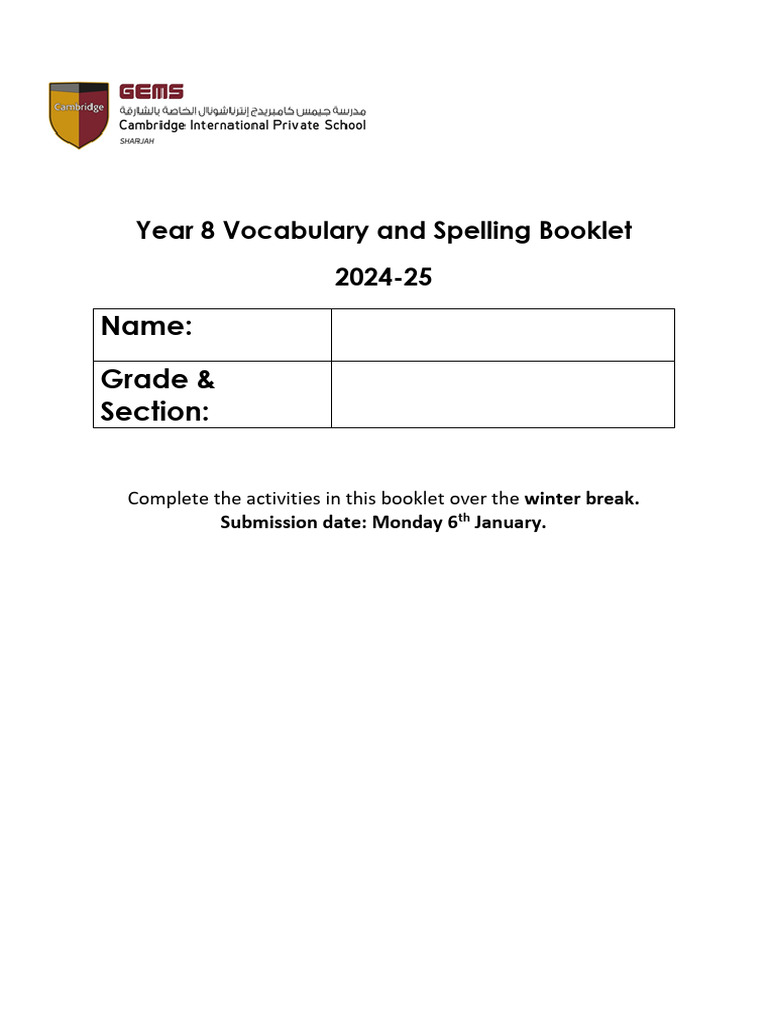 Year 8 Vocabulary & Spelling Guide | PDF | Linguistics | Languages