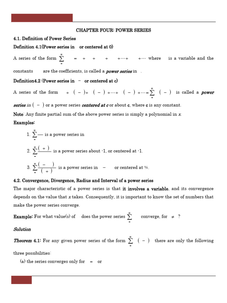 Power Series: Definitions & Convergence | PDF | Power Series ...