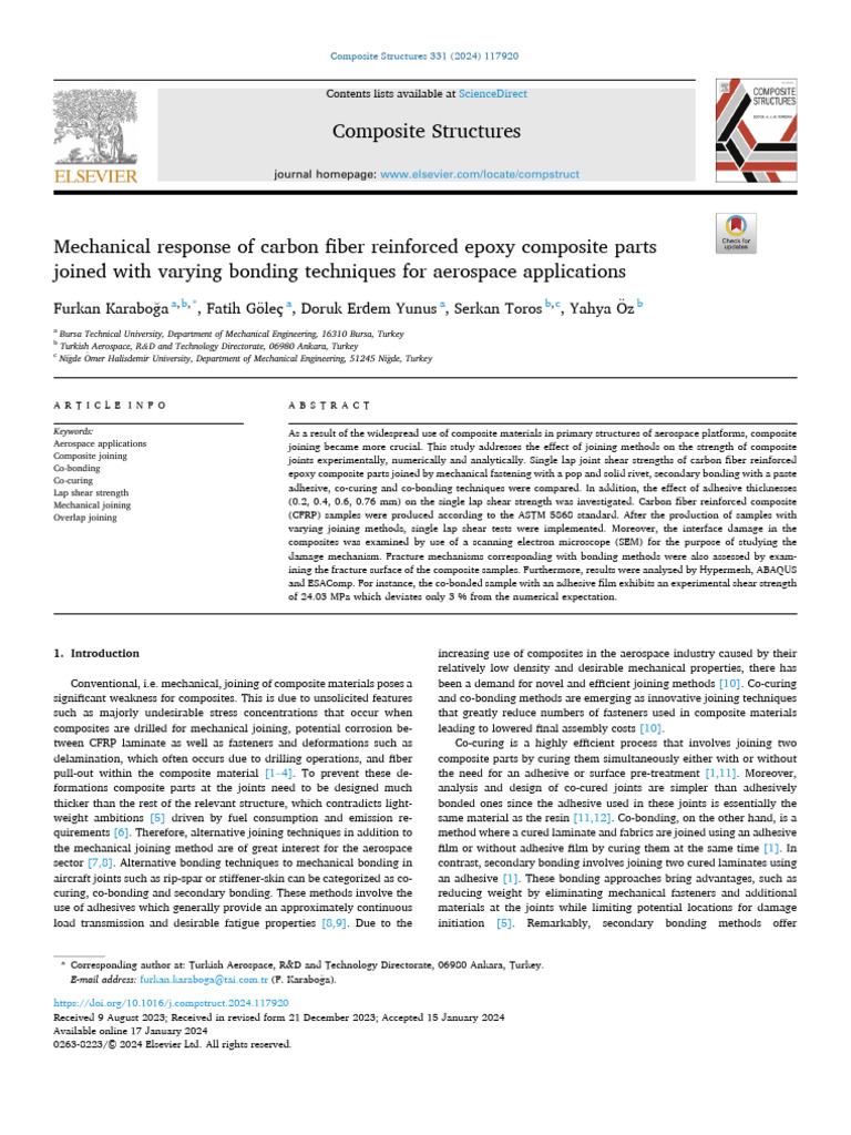 Joining Techniques for CFRP in Aerospace | PDF | Composite Material ...