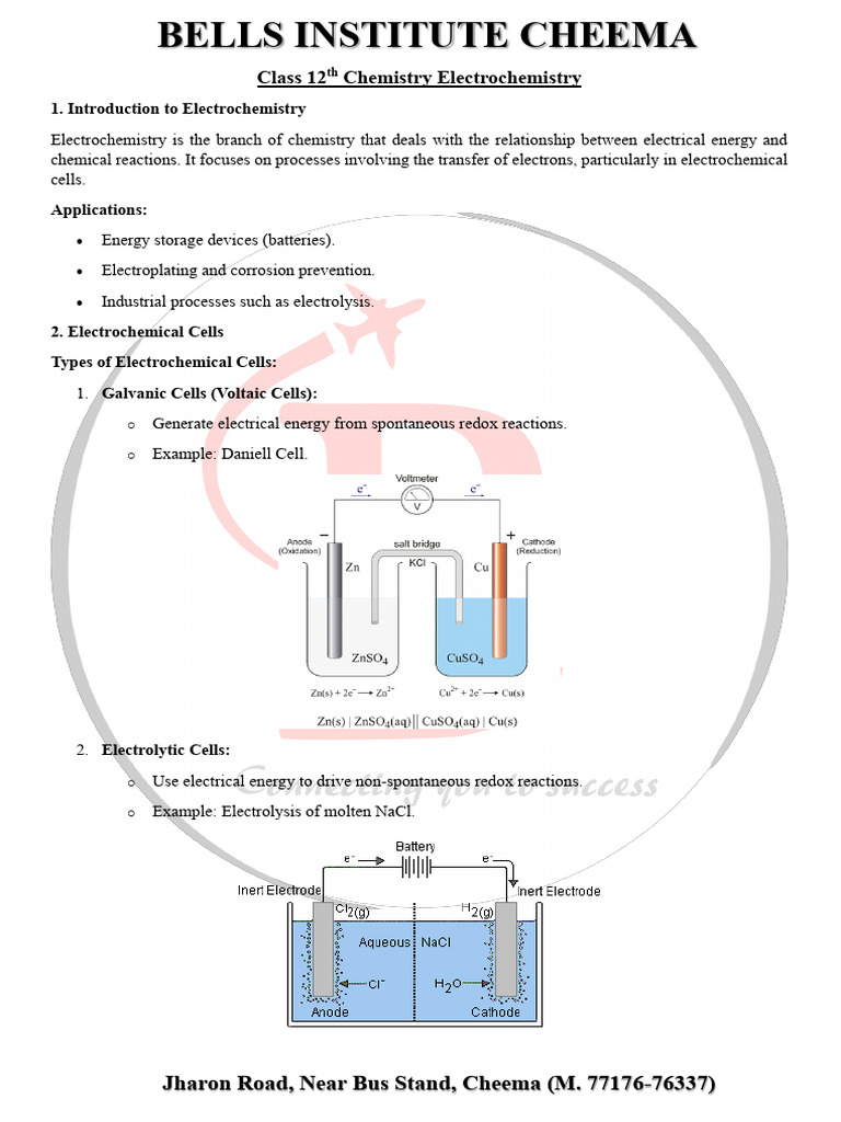 Class 12 Electrochemistry Overview | PDF | Electrochemistry | Gibbs ...