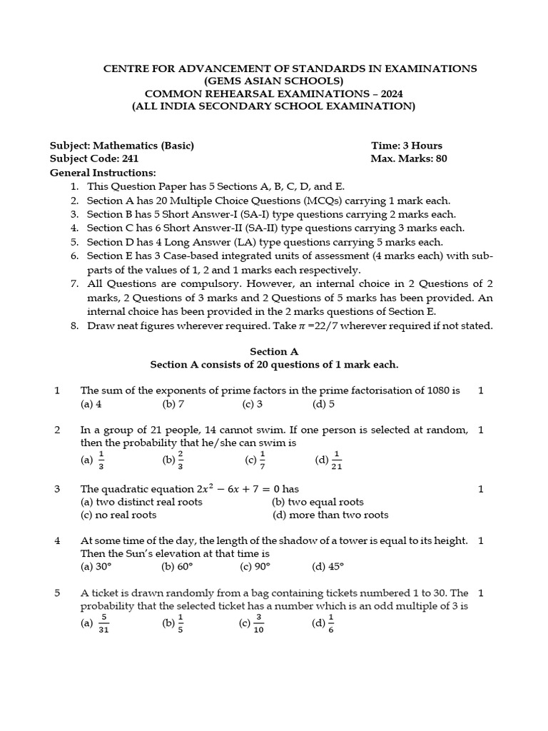 Case Mathematics Basic QP Selected 2024 | PDF | Circle | Zero Of A Function