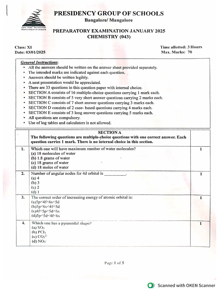 Revision Test Practice Paper | PDF